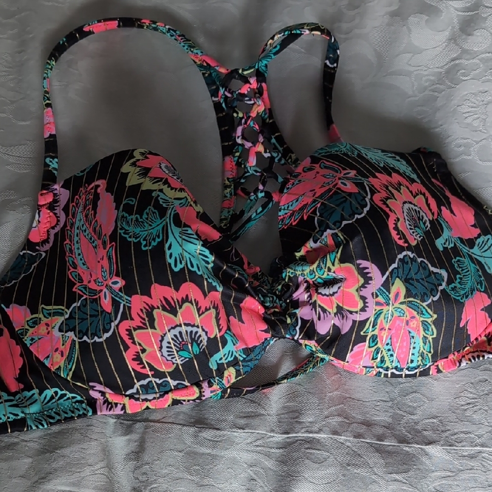 Shade & Shore Pink and Blue Bikini with Floral Design